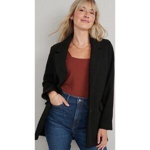 Old Navy Soft Brushed Oversized Blazer Unstructured Large Black Wool Blend